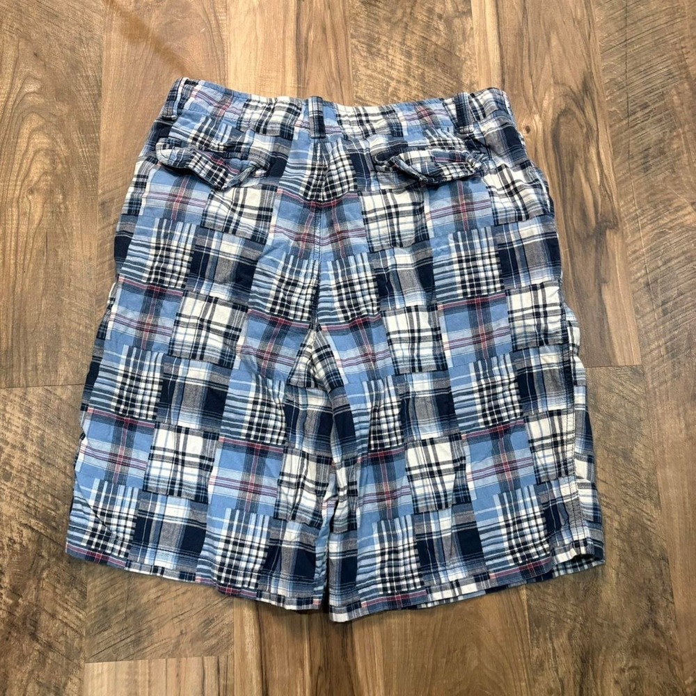 Vintage Y2K Faded Glory Plaid Shorts Blue White Casual Fit